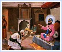 "Dara Shikoh Cured" - Dara, the elder son of Emperor Shah Jehan (r. 1627-1658 AD) fell ill. Inspite of the best efforts of Hakims, he could not be cured. The rare medicine needed for his ailment was nowhere available. Information reached the Royal Hakim that required medicine was available with Guru Har Rai. He came personally to the Guru Sahib and requested for the medicine. Guru Ji gave him the rare medicinne required for the treatment and also sent a pearl, which was to be ground into fine powder and taken with the medicine. 